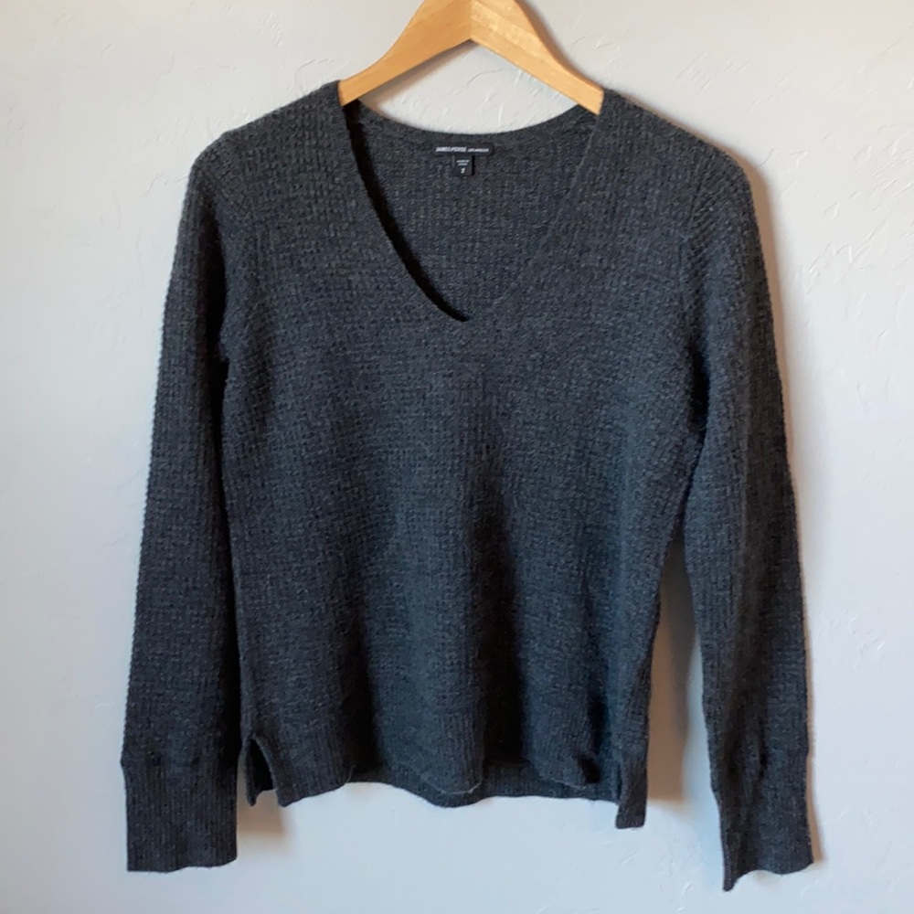James Perse DARK Gray Thermal Knit Cashmere V-Neck Sweater Size 2
